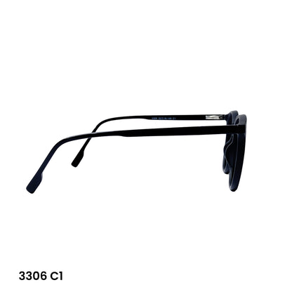 3306 C1/ unisex Premium Black round frame paired with digital progressive lenses featuring a wide corridor for smooth, comfortable vision at all distances.