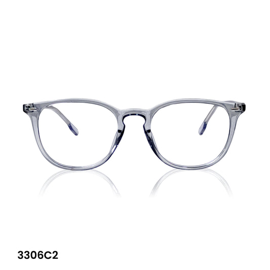 3306 C2/ Unisex Premium Smokey Grey round frame paired with digital progressive lenses featuring a wide corridor for smooth, comfortable vision at all distances.