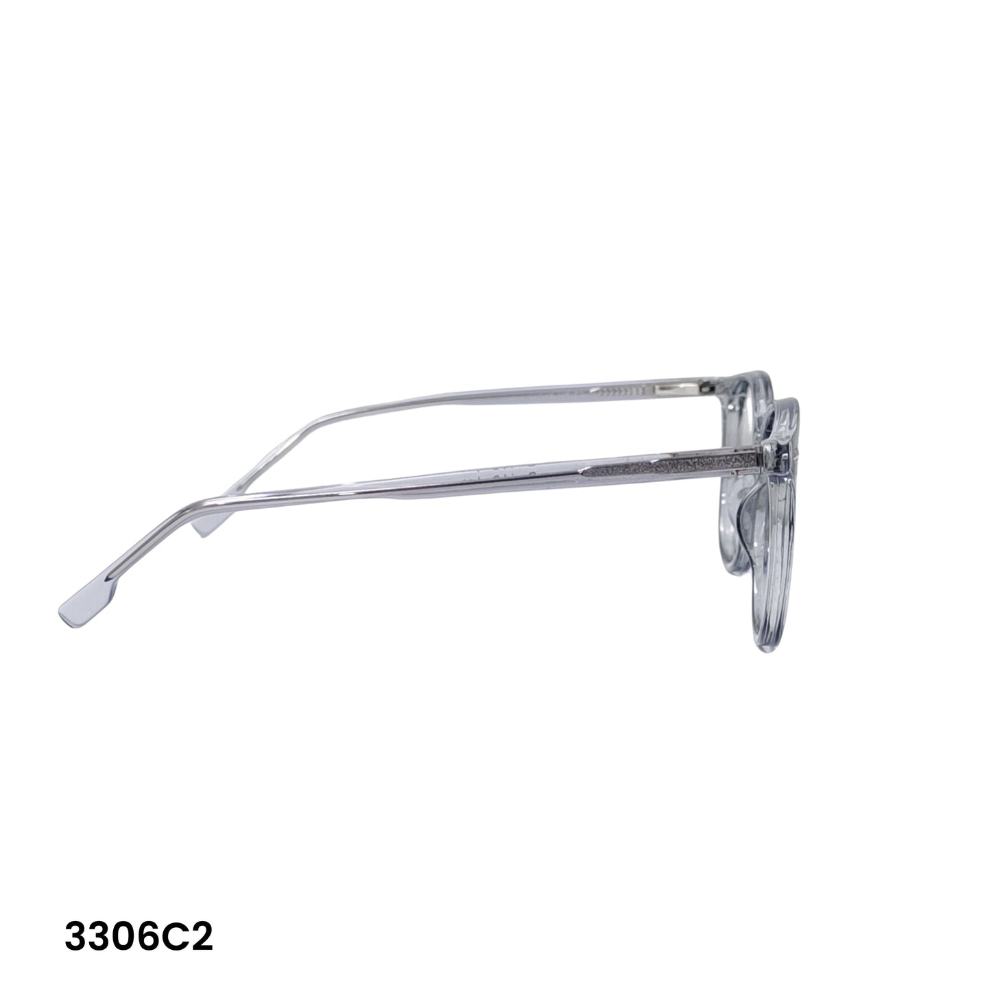 3306 C2/ Unisex Premium Smokey Grey round frame paired with digital progressive lenses featuring a wide corridor for smooth, comfortable vision at all distances.