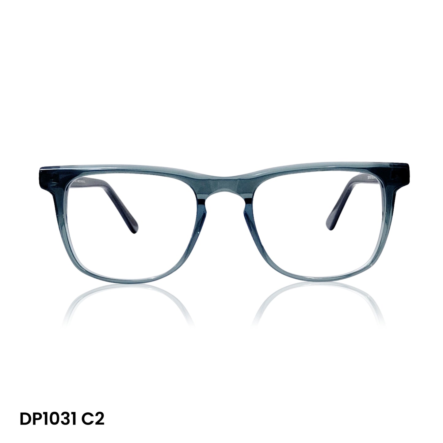 1031 C2 Premium grey transperent square frame paired with digital progressive lenses all distances. featuring a wide corridor for smooth, comfortable vision at