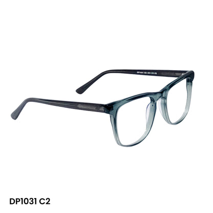 1031 C2 Premium grey transperent square frame paired with digital progressive lenses all distances. featuring a wide corridor for smooth, comfortable vision at